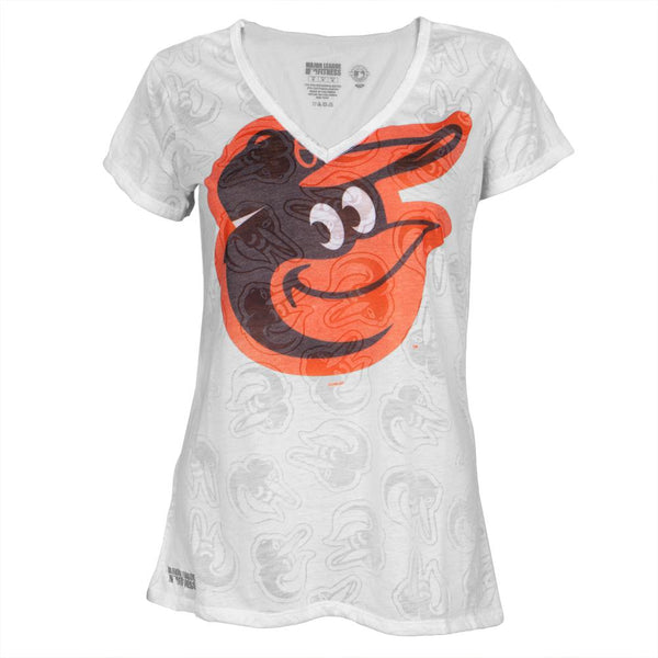 Baltimore Orioles - Large Logo Juniors Burnout V-Neck T-Shirt