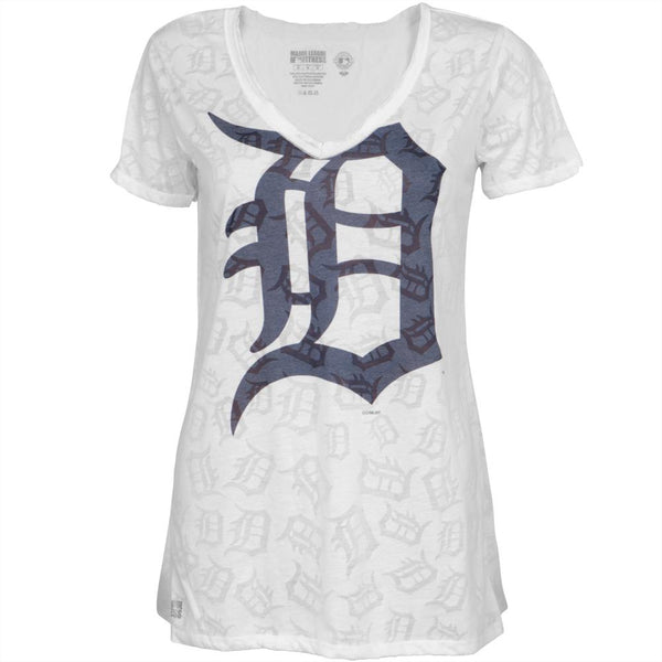 Detroit Tigers - Large Logo Juniors Burnout V-Neck T-Shirt