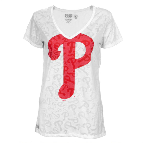 Philadelphia Phillies - Large Logo Juniors Burnout V-Neck T-Shirt