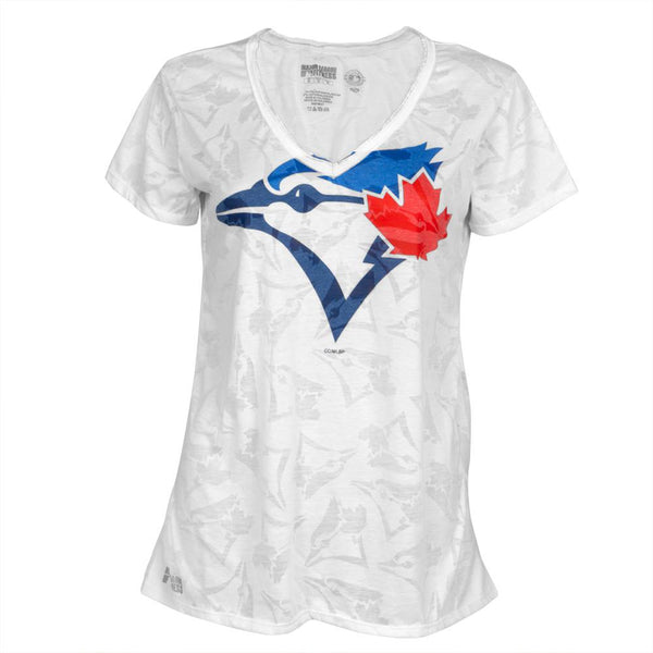 Toronto Blue Jays - Large Logo Juniors Burnout V-Neck T-Shirt