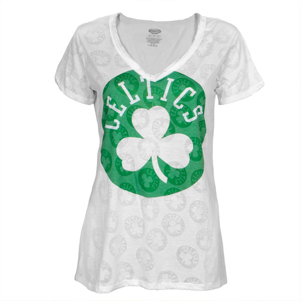 Boston Celtics - Large Logo Juniors Burnout V-Neck T-Shirt