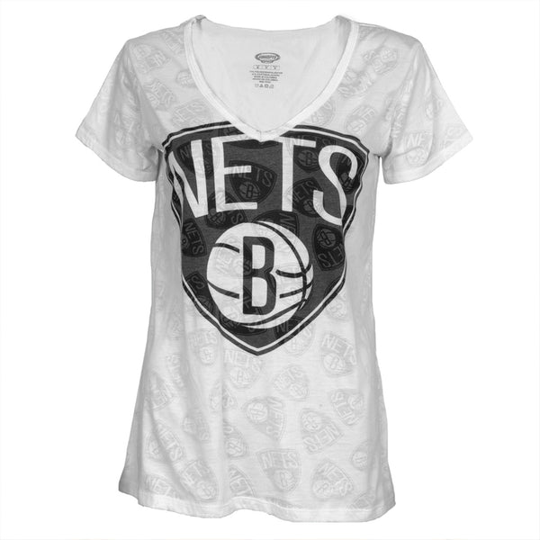 Brooklyn Nets - Large Logo Juniors Burnout V-Neck T-Shirt