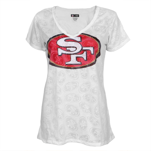 San Francisco 49ers - Large Logo Juniors Burnout V-Neck T-Shirt