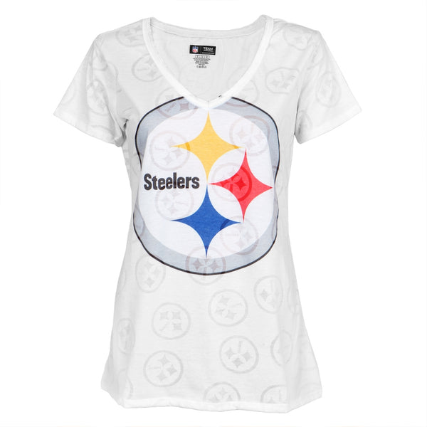 Pittsburgh Steelers - Large Logo Juniors Burnout V-Neck T-Shirt