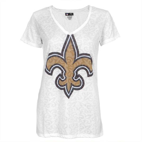 New Orleans Saints - Large Logo Juniors Burnout V-Neck T-Shirt