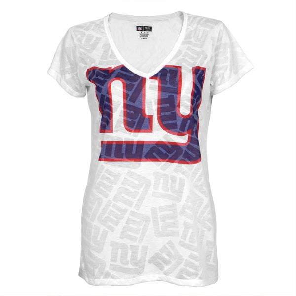 New York Giants - Large Logo Juniors Burnout V-Neck T-Shirt