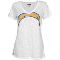 San Diego Chargers - Large Logo Juniors Burnout V-Neck T-Shirt