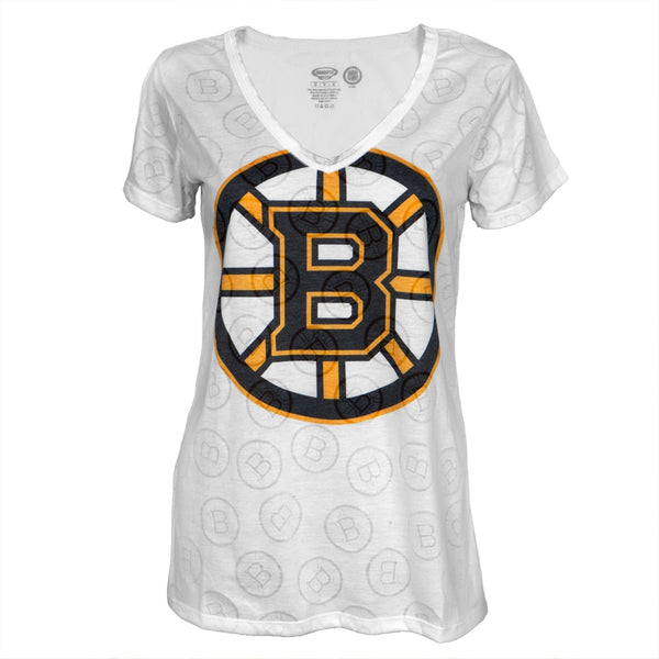 Boston Bruins - Large Logo Juniors Burnout V-Neck T-Shirt
