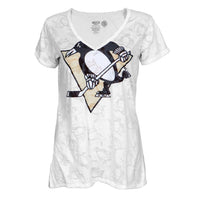 Pittsburgh Penguins - Large Logo Juniors Burnout V-Neck T-Shirt