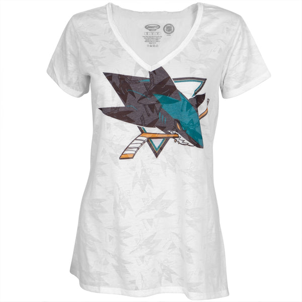 San Jose Sharks - Large Logo Juniors Burnout V-Neck T-Shirt