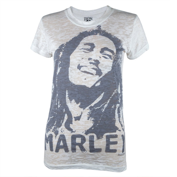 Bob Marley - Over-Dye Portrait Burnout Juniors T-Shirt